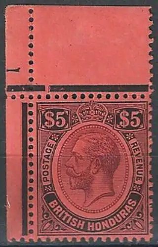 1924 British Honduras 5$ purple and black-red af MNH SG n. 125