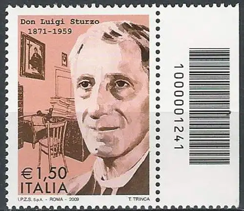 2009 Italia Don Luigi Sturzo codice a barre MNH Unif. 3174cb