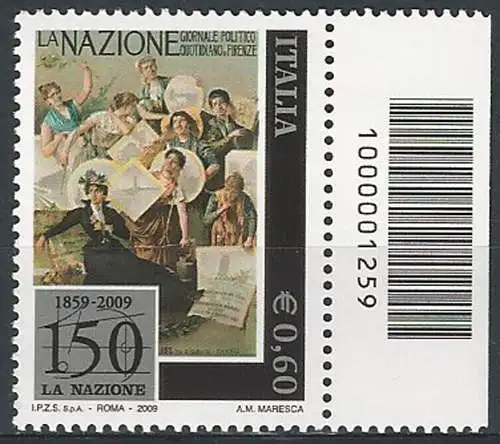 2009 Italia quotidiano La Nazione codice a barre MNH Unif. 3163cb