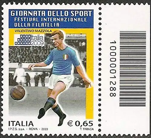 2009 Italia Valentino Mazzola codice a barre MNH Unif. 3180cb