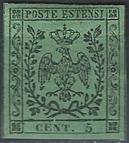 1852 Modena 5c. verde Aquila MNH Sass n. 1