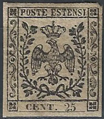 1852 Modena 25c. camoscio stampa oleosa SL Sassone 4c