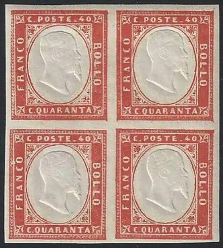 1861 Sardegna 40c. rosso vermiglio MNH Sassone n. 16Da