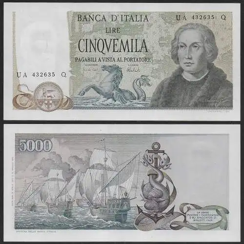 1973 Italia Lire 5.000 Colombo 2nd type FDS Rif. BI 67B Gigante