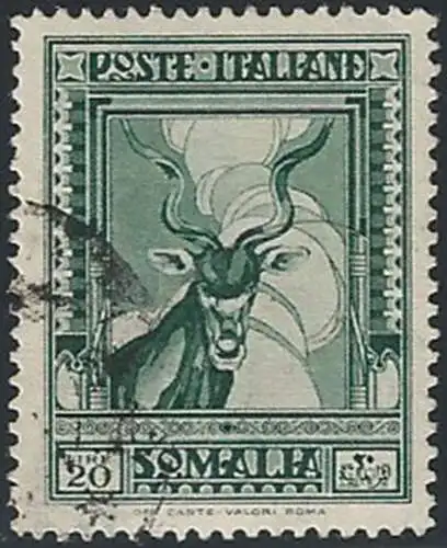 1937 Somalia L. 20 d. 14 verde cancelled Sass. n. 229