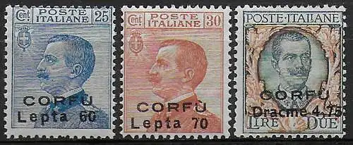 1923 Corfù occupazione italiana 3v. MNH Sassone n. 12/14