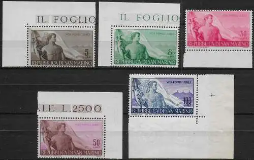 1948 San Marino Work 5v. af MNH Sassone n. 336/40