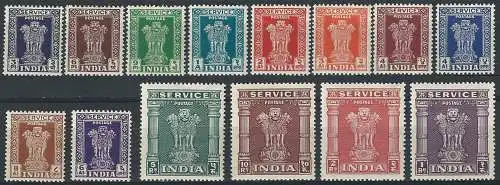 1950 India Asokan Capital stamps 14v. MH SG. n. O151/64