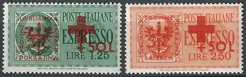 1944 Lubiana German occupation Red Cross 2v. MNH Sassone n. 34/35