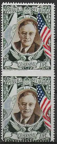 1947 San Marino Roosevelt cp varietà MNH Sass. n. A63faa