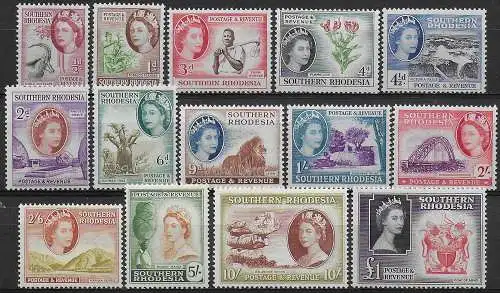 1953 Southern Rhodesia Elizabeth II 14v. MNH SG. n. 78/91