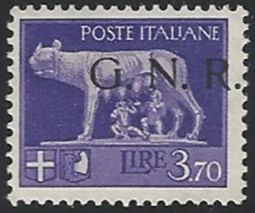 1943 Repubblica Sociale Lire 3,70 G.N.R. I Brescia var MNH Sassone n. 484/Ihcc