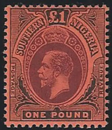 1912 Southern Nigeria £1 purple black/red MNH SG n. 56