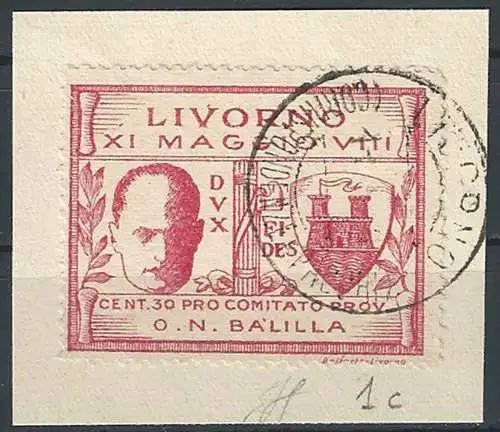 1930 Livorno 30c. rosa lilla canceled Sassone n. 1d