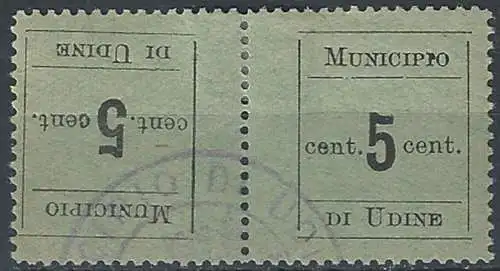 1918 Municipio di Udine 1 tête-bêche canceled Sassone n. 1c.