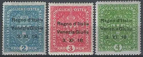 1918 Venezia Giulia 3v. MNH Sassone n. 15/17