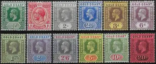 1913-21 Gold Coast George V 12v. MH SG n. 71/84