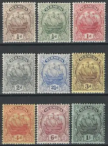 1910-25 Bermuda Sailing ship 9v. MH SG n. 44/52