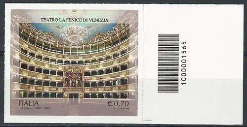 2013 Italia teatro La Fenice codice a barre ND Unif. 3496A