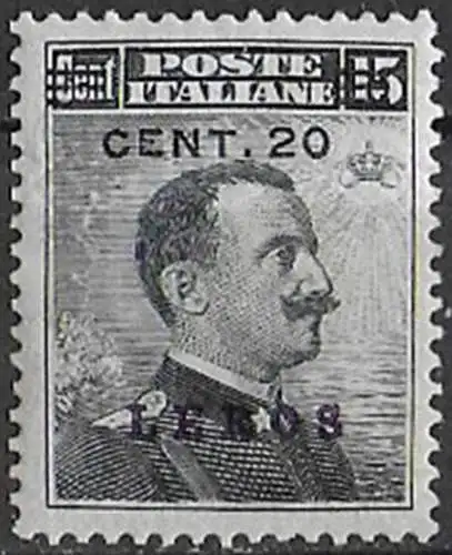 1916 Egeo Lero 20c. su 15c. bc MNH Sassone n. 8