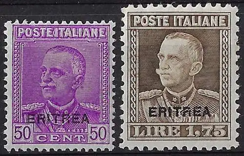 1928-29 Eritrea VE III 2v. sopr. bc. MNH Sassone n. 136/137