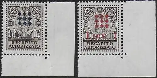 1945 Guidizzolo Lire 1 on 10c 2v. af MNH Sassone n. 1A/1B