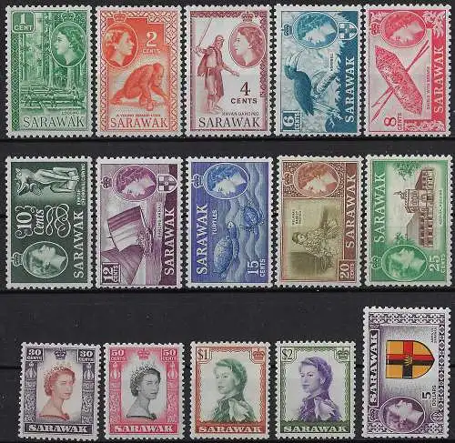 1955-59 Sarawak Elizabeth II 15v. MNH SG n. 188/202