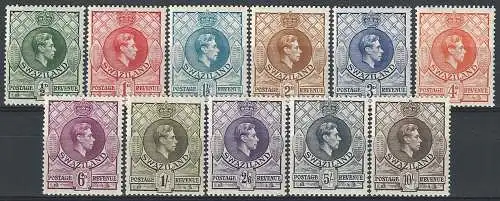 1938-54 Swaziland George VI 11v. MNH SG n. 28/38a