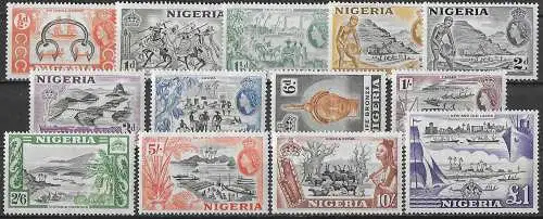 1953-58 Nigeria Elizabeth II 13v. MNH SG n. 69/80