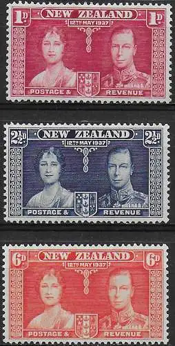 1937 New Zealand Coronation 3v. MNH SG. n. 599/601