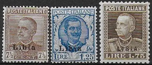 1928-29 Libia VE III 3v. bc. MNH Sassone n. 78/80