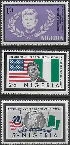 1964 Nigeria John F. Kennedy 3v. MNH SG. n. 147/49