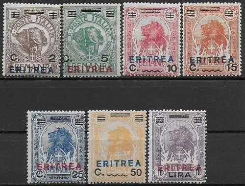 1924 Eritrea elefante e leone 7v. MNH Sassone n. 80/86