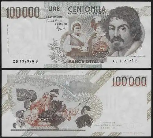 1990 Italia Lire 100.000 Caravaggio SUP Rif. BI 84Da bis Gigante