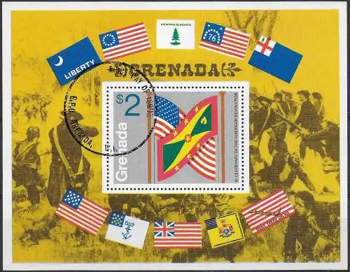 1975 Grenada American Revolution $ 2 blue MS US FDC SG n. MS 704