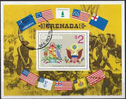 1975 Grenada American Revolution $ 2 pink MS US FDC SG n. MS 704