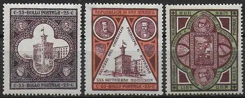 1894 San Marino Palazzo del Governo 3v. bc MNH Sassone n. 23/25