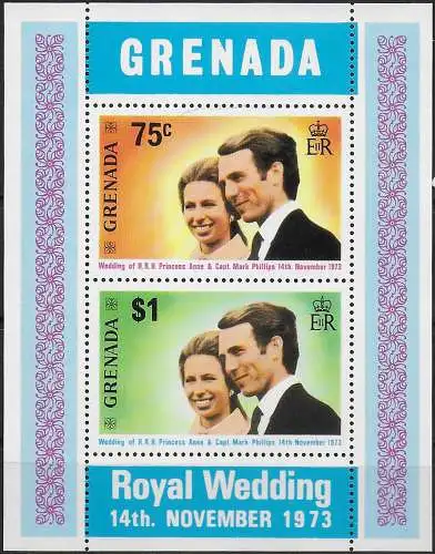 1973 Grenada Royal wedding MS MNH SG n. MS 584