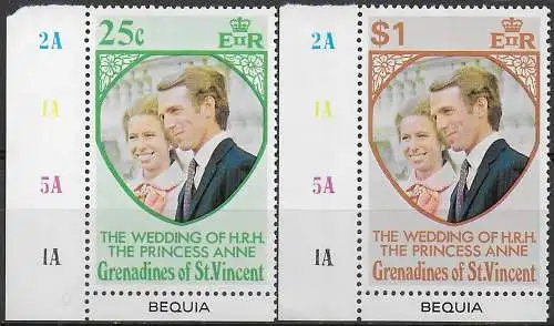 1973 Grenadines of St Vincent Bequia Royal wedding 2v. MNH SG. n. 1/2