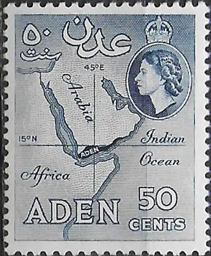 1965 Aden Map 50c. pal indigo-blue MNH SG n. 82b