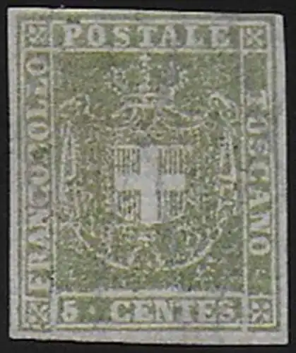 1860 Toscana 5c verde oliva giallastro MNH Sassone 18b