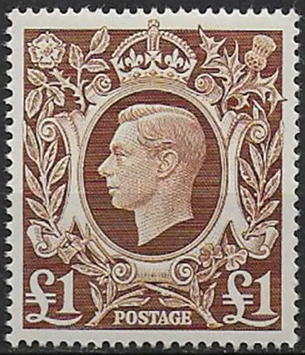 1948 Gran Bretagna £1 brown MNH SG n. 478c