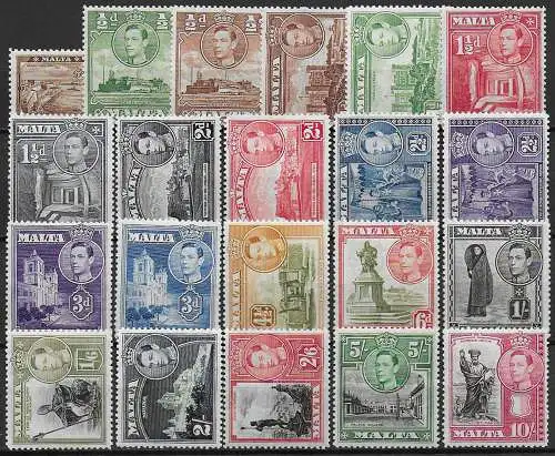 1938-43 Malta Giorgio VI 21v. MNH SG n. 217/31