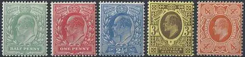 1911 Great Britain Edward VII 5v. MNH Unificato n. 124/28