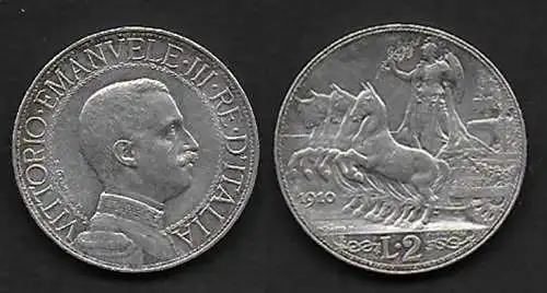 1910 Italia VE III Lire 2 Quadriga veloce in argento SPL