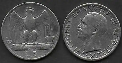 1929 Italia VE III Lire 5 Aquilotto falso per circolazione