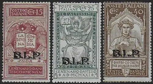 1922 Italia Dante BLP II tipo 3v. MNH Sassone n. 19/21