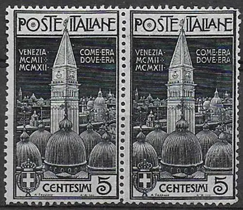 1912 Italia Campanile 5c. variety MNH Sassone n. 97+97a