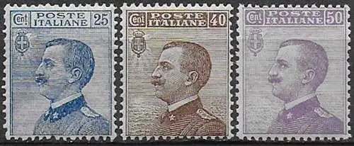 1908 Italia VE III effigie 3v. bc MNH Sassone n. 83/85