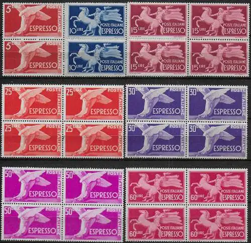 1945-52 Italia express stamps blk 4 MNH Sassone n. 25/31